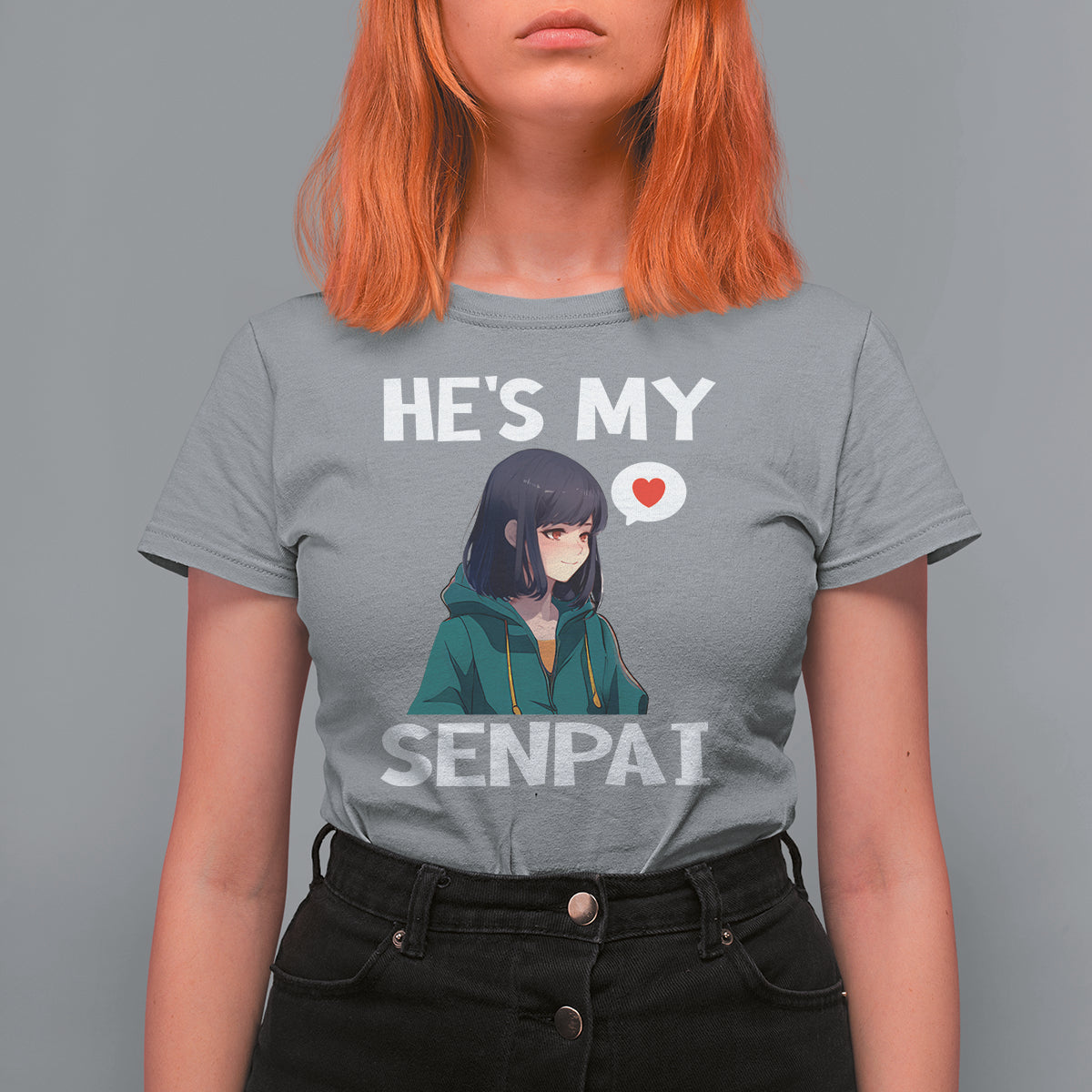 Valentine's Day Couple Matching T Shirt For Women He's My Senpai Funny Anime Girlfriend - Wonder Print Shop