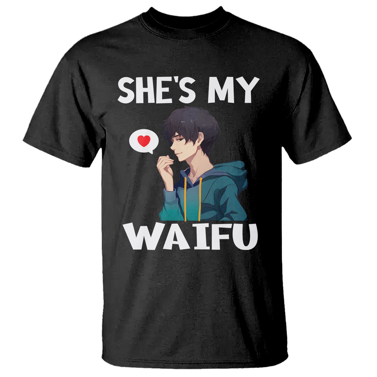 Valentine's Day Couple Matching T Shirt She's My Waifu Funny Anime Boyfriend - Wonder Print Shop