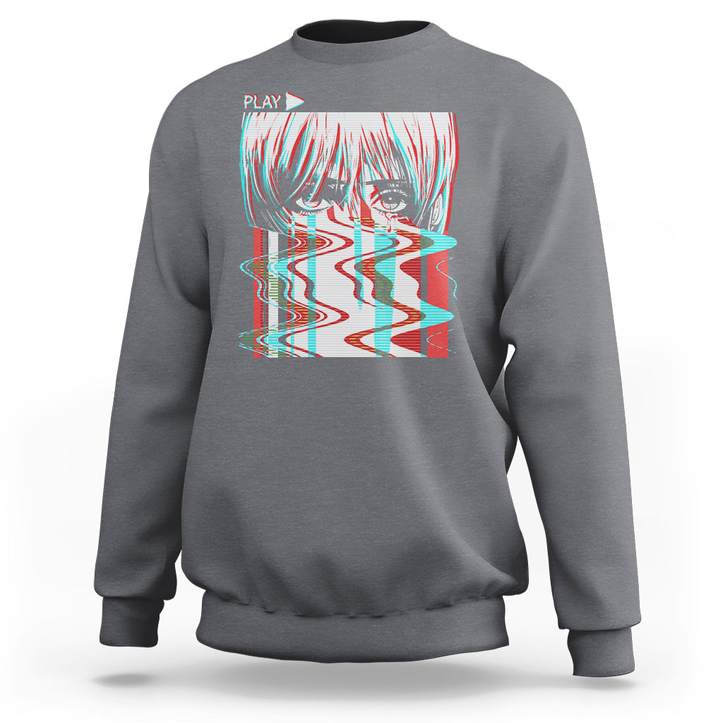 Sad Anime Girl Sweatshirt Vaporwave Aesthetic Japanese Otaku - Wonder Print Shop