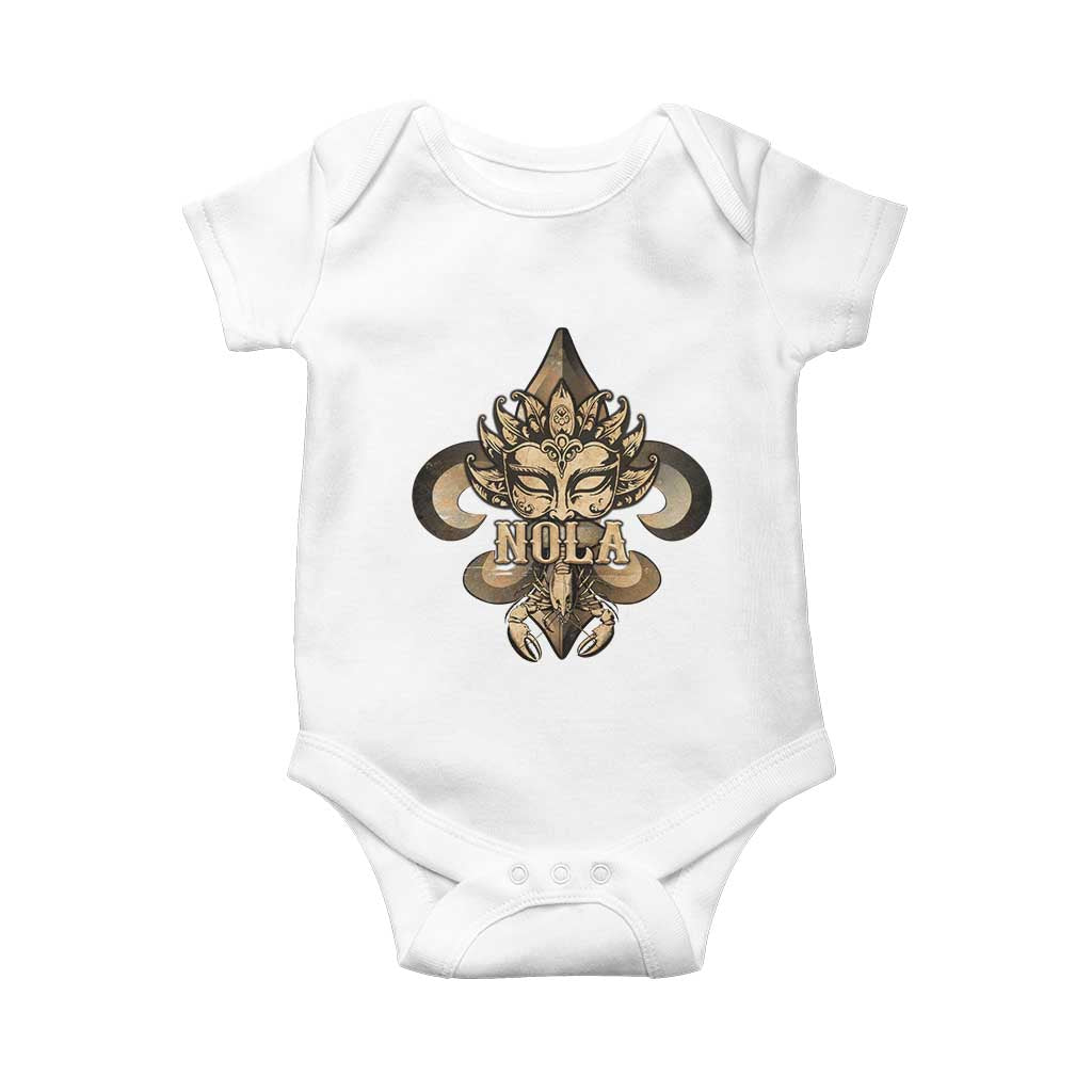 NOLA New Orleans Louisiana Baby Onesie Mardi Gras Mask Fleur De Lis