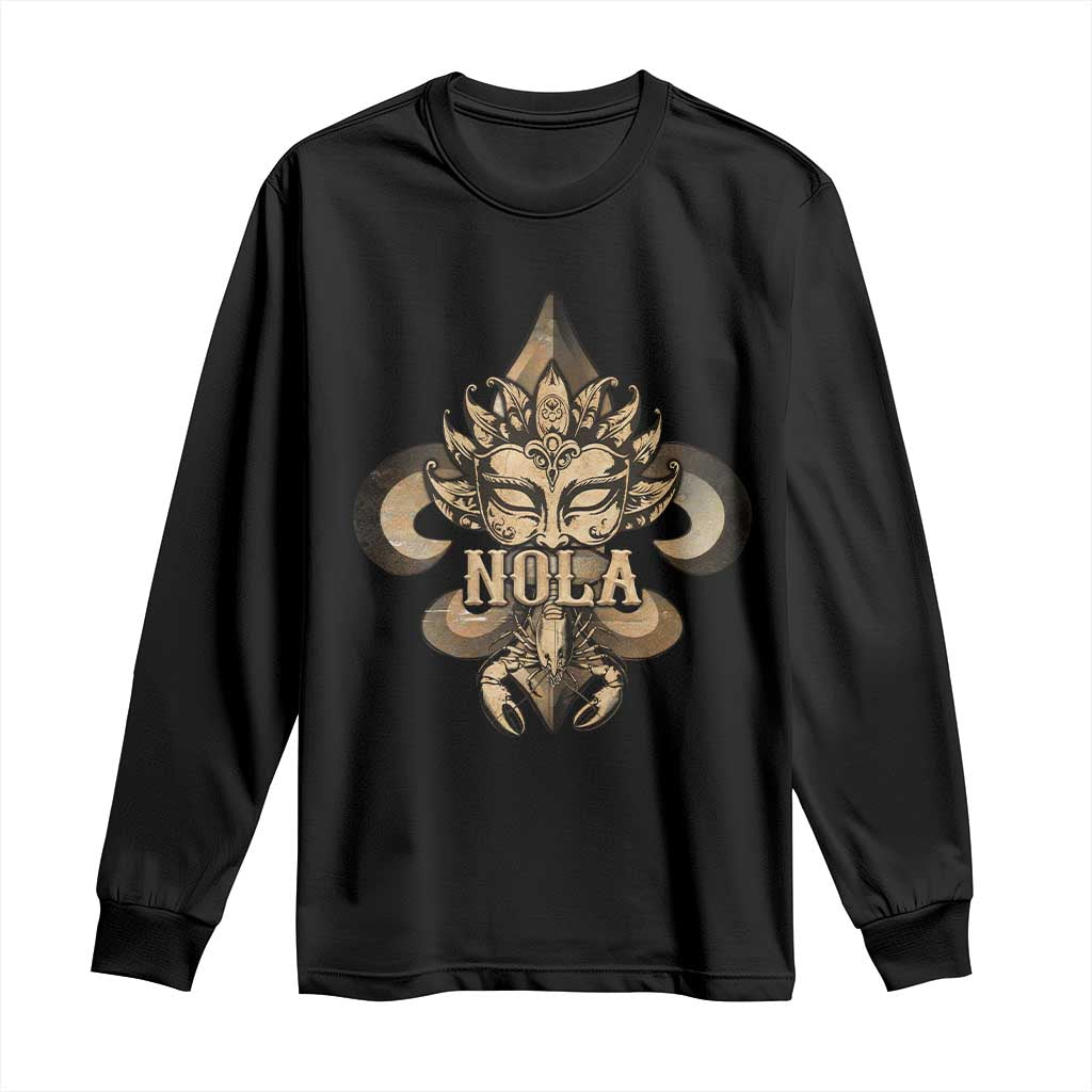 NOLA New Orleans Louisiana Long Sleeve Shirt Mardi Gras Mask Fleur De Lis