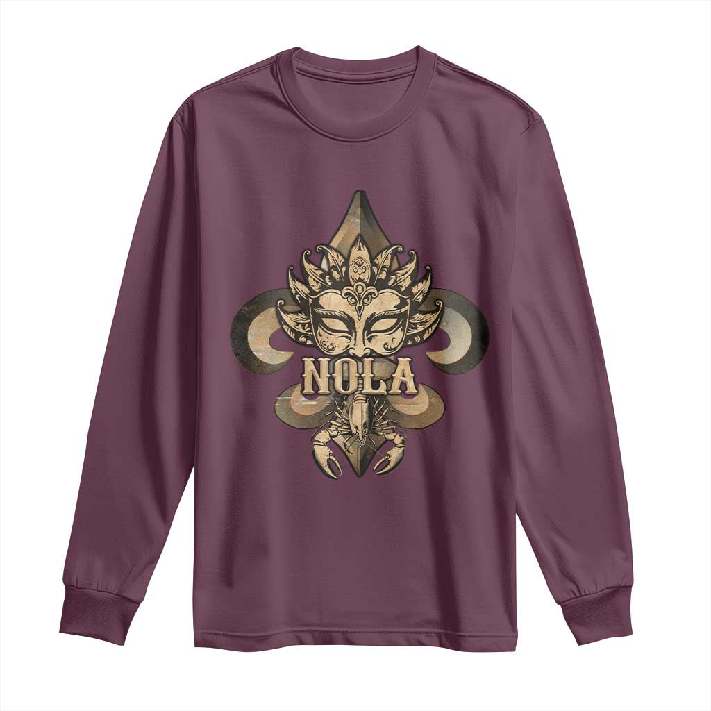 NOLA New Orleans Louisiana Long Sleeve Shirt Mardi Gras Mask Fleur De Lis
