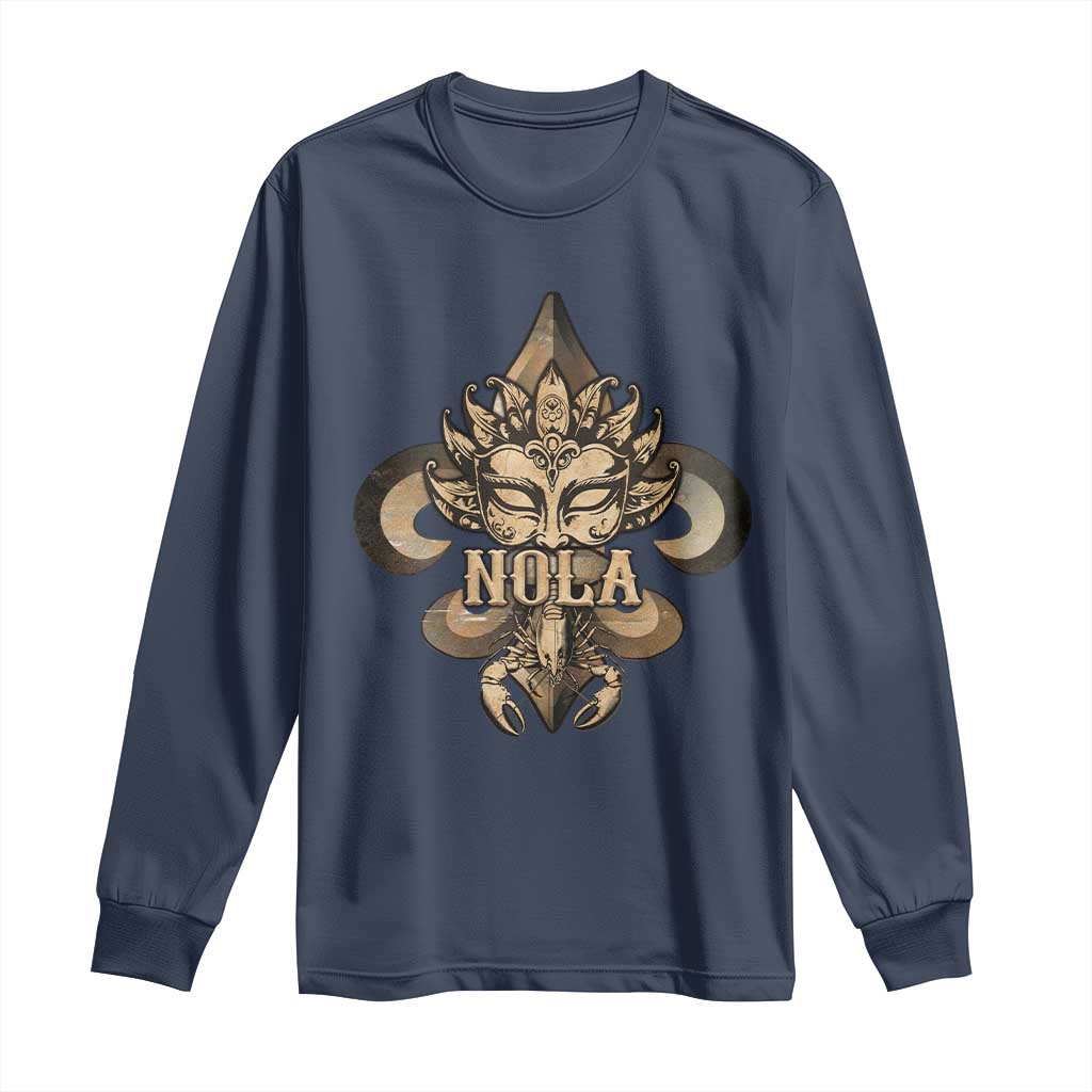 NOLA New Orleans Louisiana Long Sleeve Shirt Mardi Gras Mask Fleur De Lis