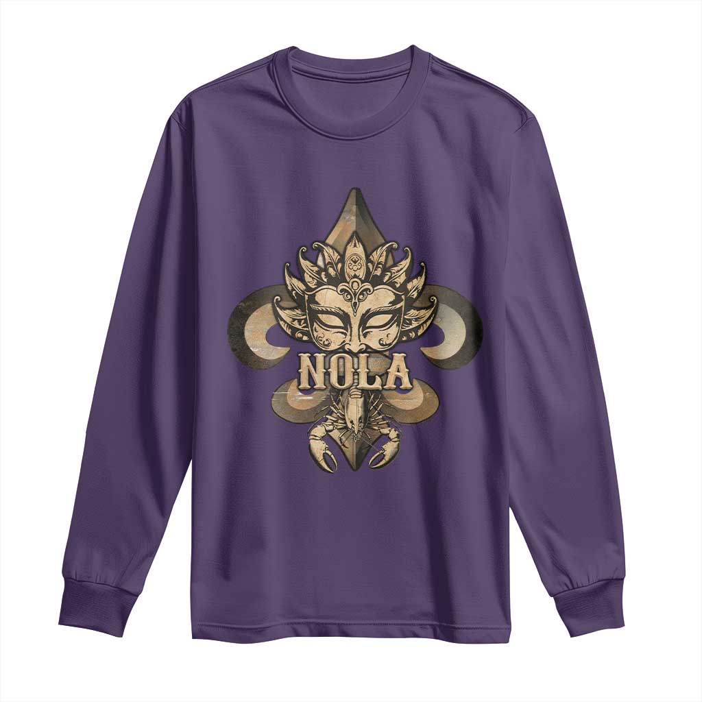NOLA New Orleans Louisiana Long Sleeve Shirt Mardi Gras Mask Fleur De Lis