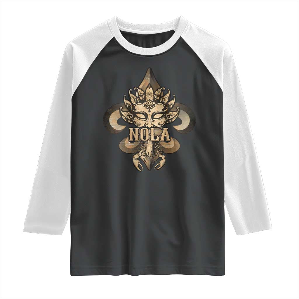 NOLA New Orleans Louisiana Raglan Shirt Mardi Gras Mask Fleur De Lis