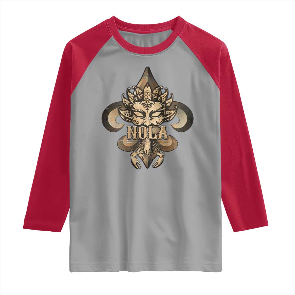 NOLA New Orleans Louisiana Raglan Shirt Mardi Gras Mask Fleur De Lis