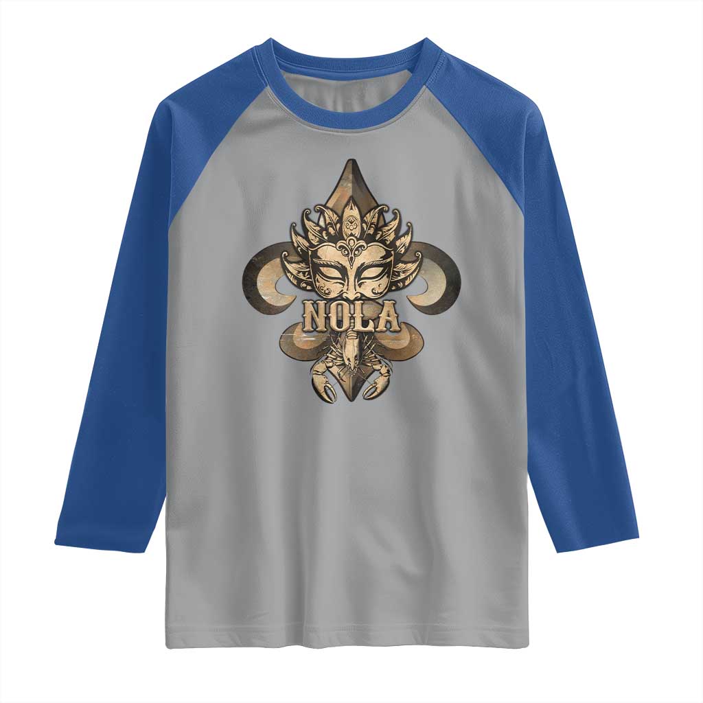 NOLA New Orleans Louisiana Raglan Shirt Mardi Gras Mask Fleur De Lis