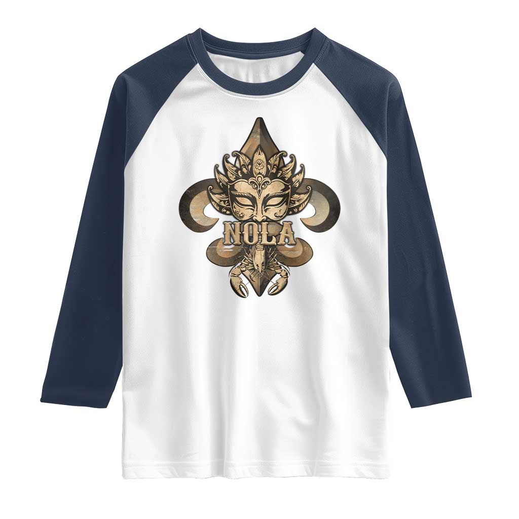 NOLA New Orleans Louisiana Raglan Shirt Mardi Gras Mask Fleur De Lis