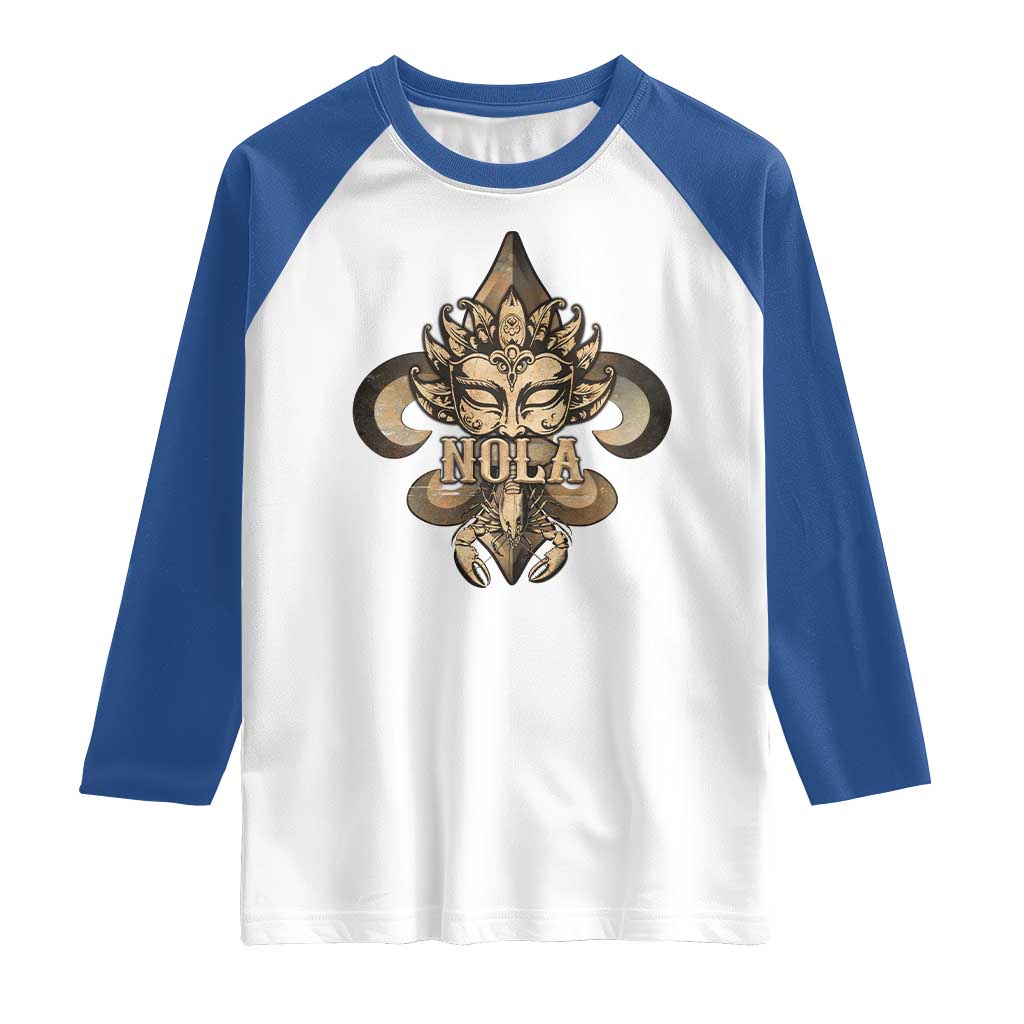 NOLA New Orleans Louisiana Raglan Shirt Mardi Gras Mask Fleur De Lis