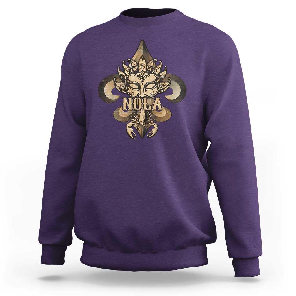 NOLA New Orleans Louisiana Sweatshirt Mardi Gras Mask Fleur De Lis