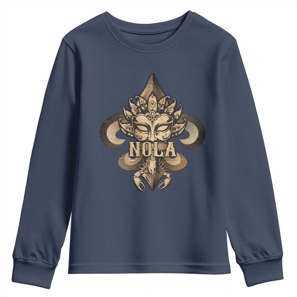 NOLA New Orleans Louisiana Youth Sweatshirt Mardi Gras Mask Fleur De Lis