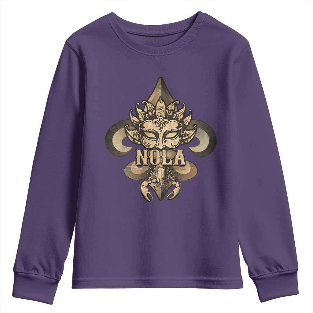 NOLA New Orleans Louisiana Youth Sweatshirt Mardi Gras Mask Fleur De Lis