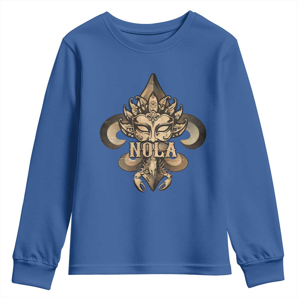 NOLA New Orleans Louisiana Youth Sweatshirt Mardi Gras Mask Fleur De Lis