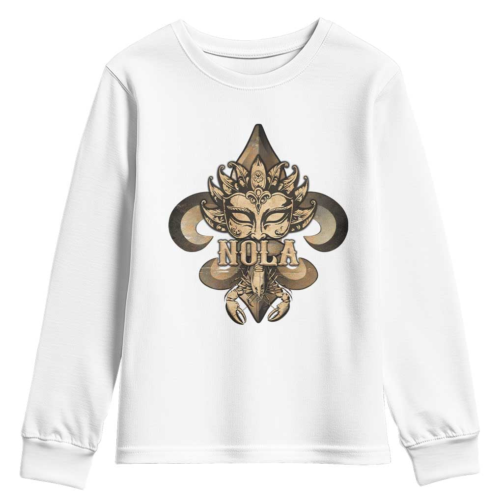 NOLA New Orleans Louisiana Youth Sweatshirt Mardi Gras Mask Fleur De Lis