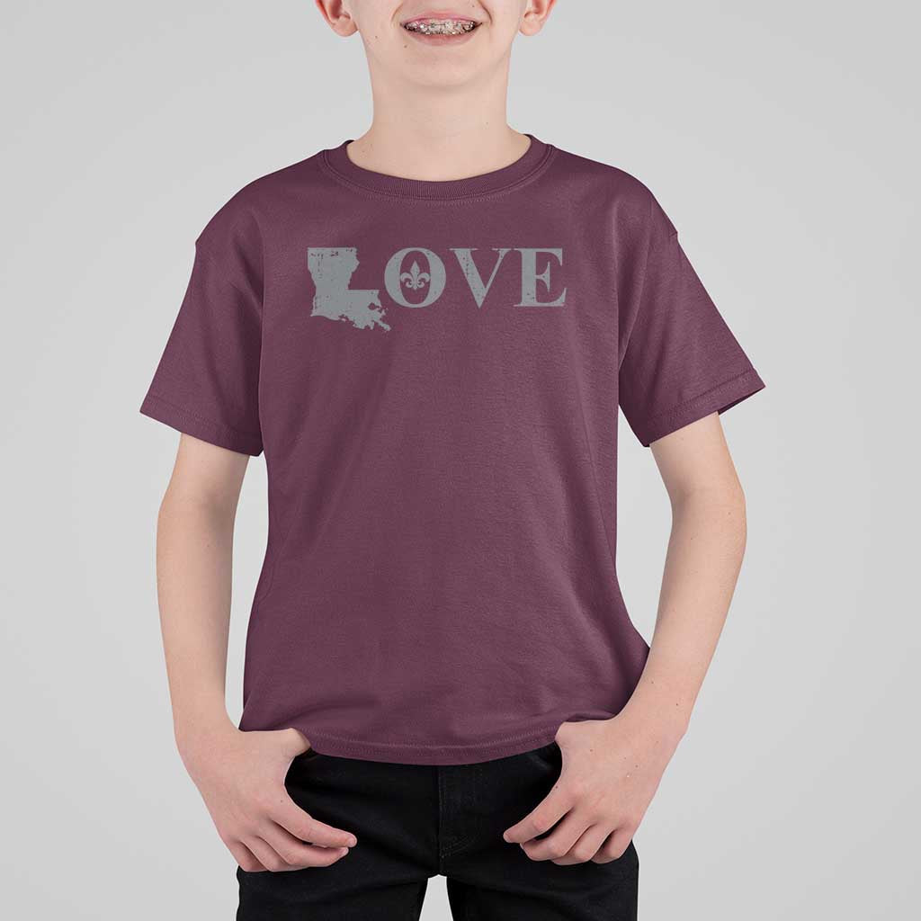 LOVE Louisiana T Shirt For Kid Fleur De Lis LA Map