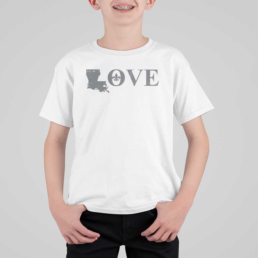 LOVE Louisiana T Shirt For Kid Fleur De Lis LA Map