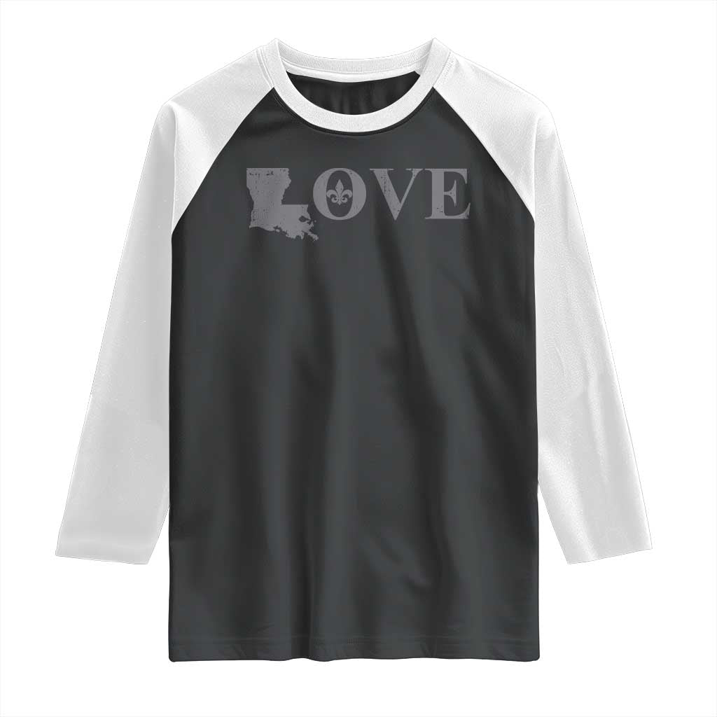 LOVE Louisiana Raglan Shirt Fleur De Lis LA Map