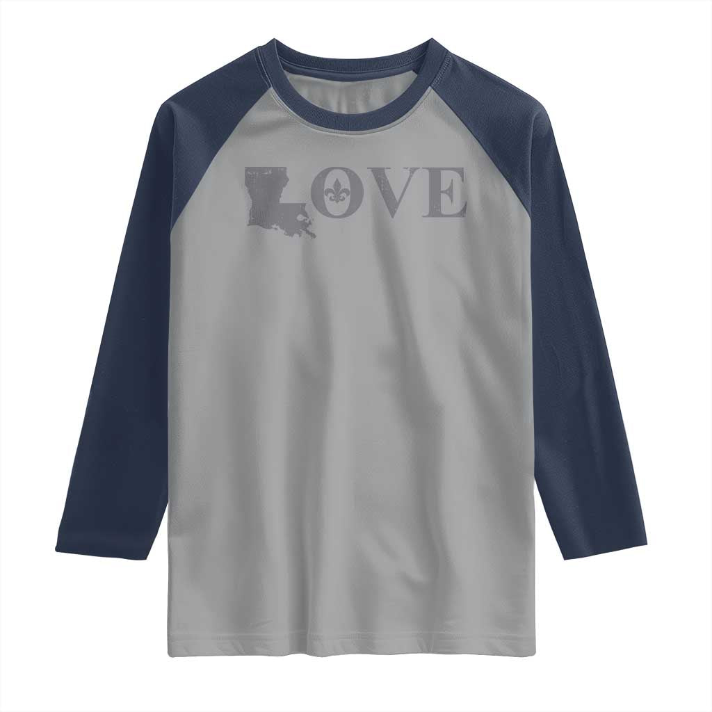LOVE Louisiana Raglan Shirt Fleur De Lis LA Map