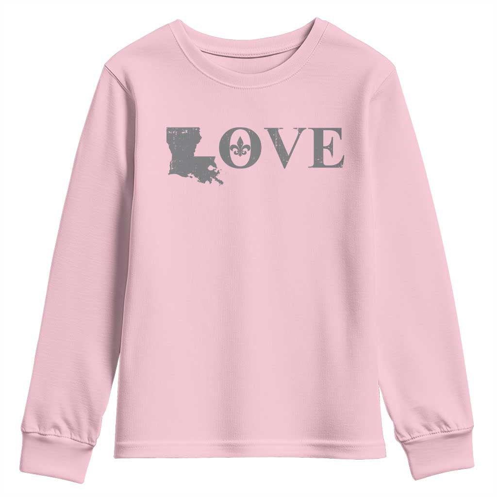 LOVE Louisiana Youth Sweatshirt Fleur De Lis LA Map