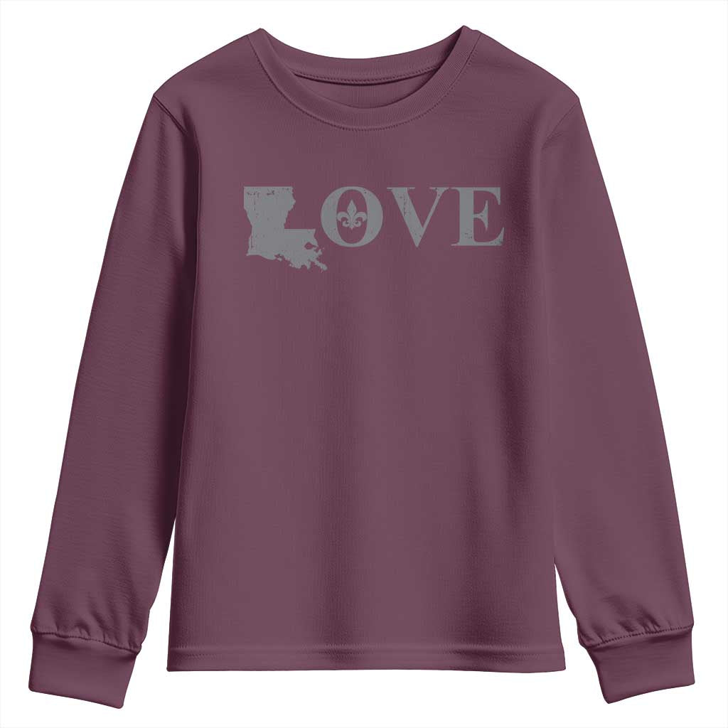 LOVE Louisiana Youth Sweatshirt Fleur De Lis LA Map