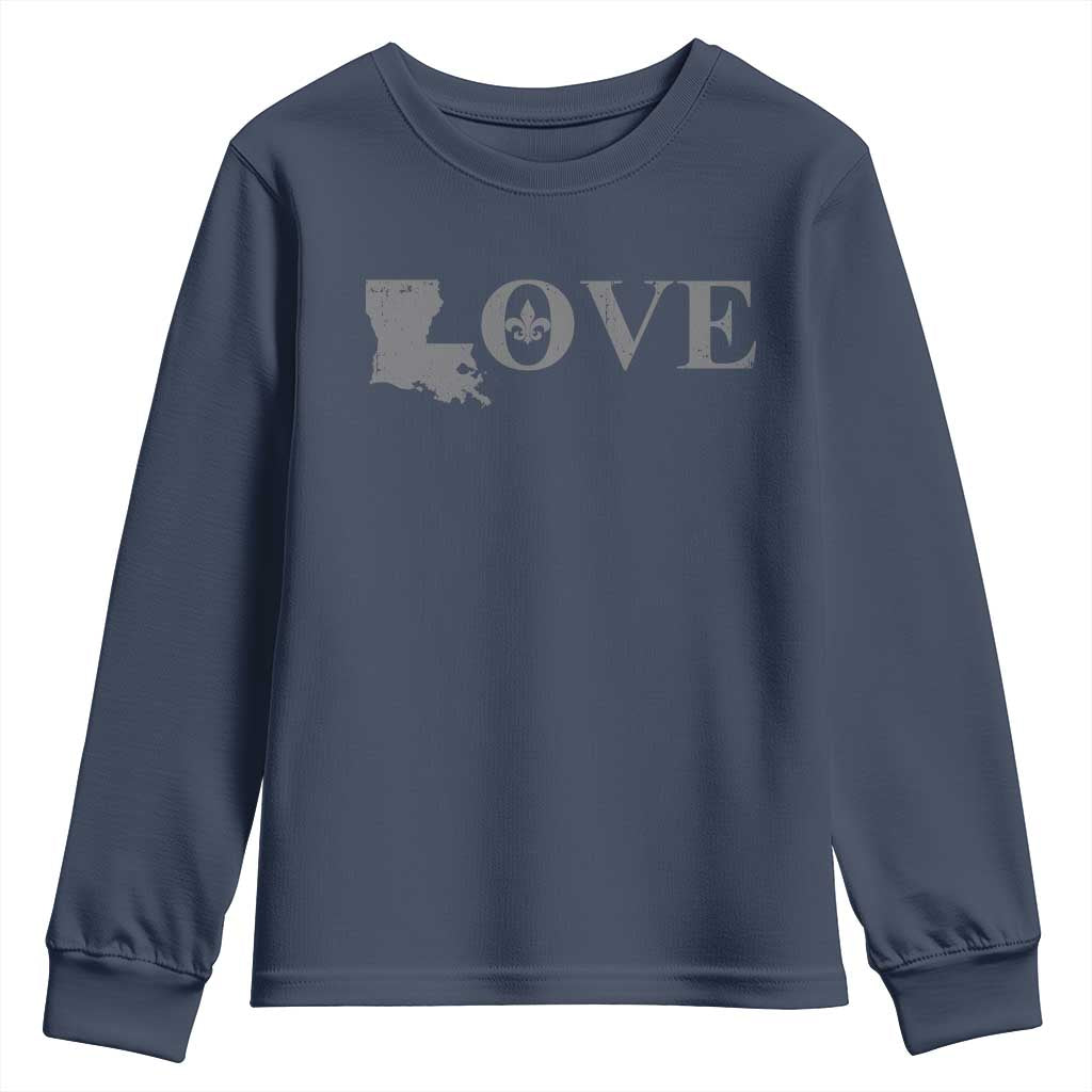 LOVE Louisiana Youth Sweatshirt Fleur De Lis LA Map
