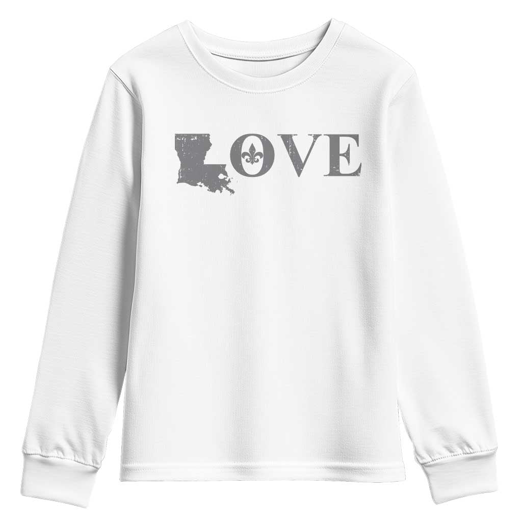 LOVE Louisiana Youth Sweatshirt Fleur De Lis LA Map