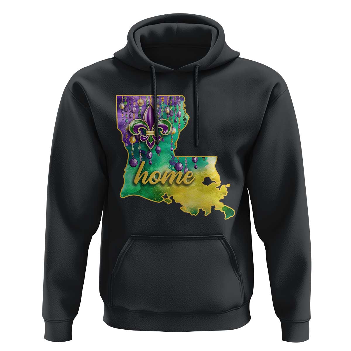 Home Louisiana Hoodie Mardi Gras Fleur De Lis LA Map
