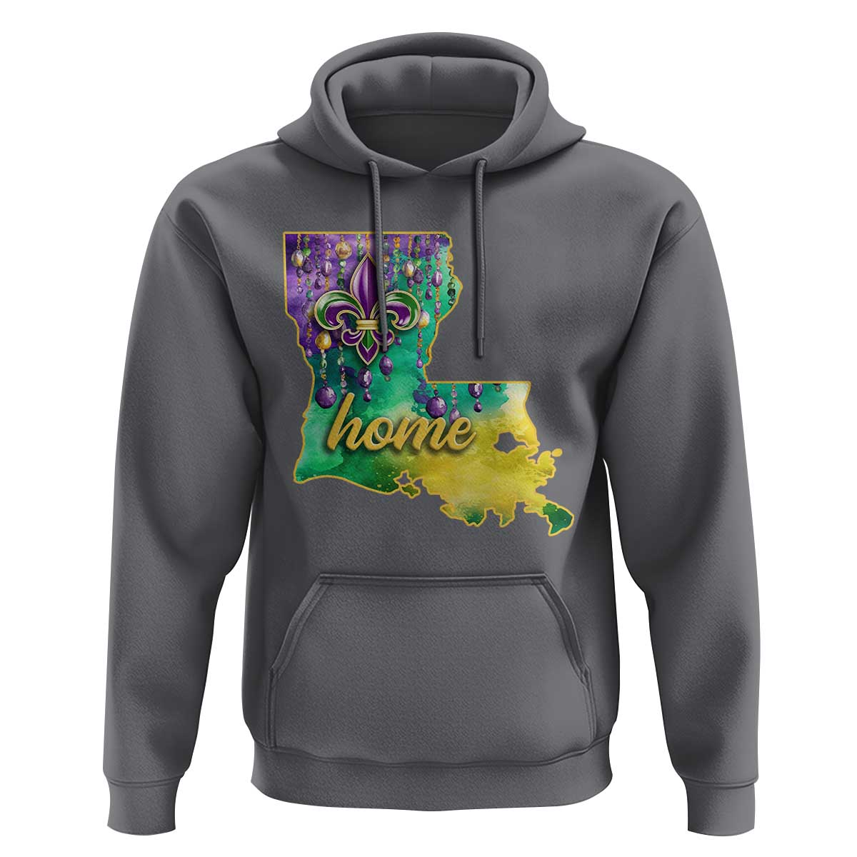Home Louisiana Hoodie Mardi Gras Fleur De Lis LA Map