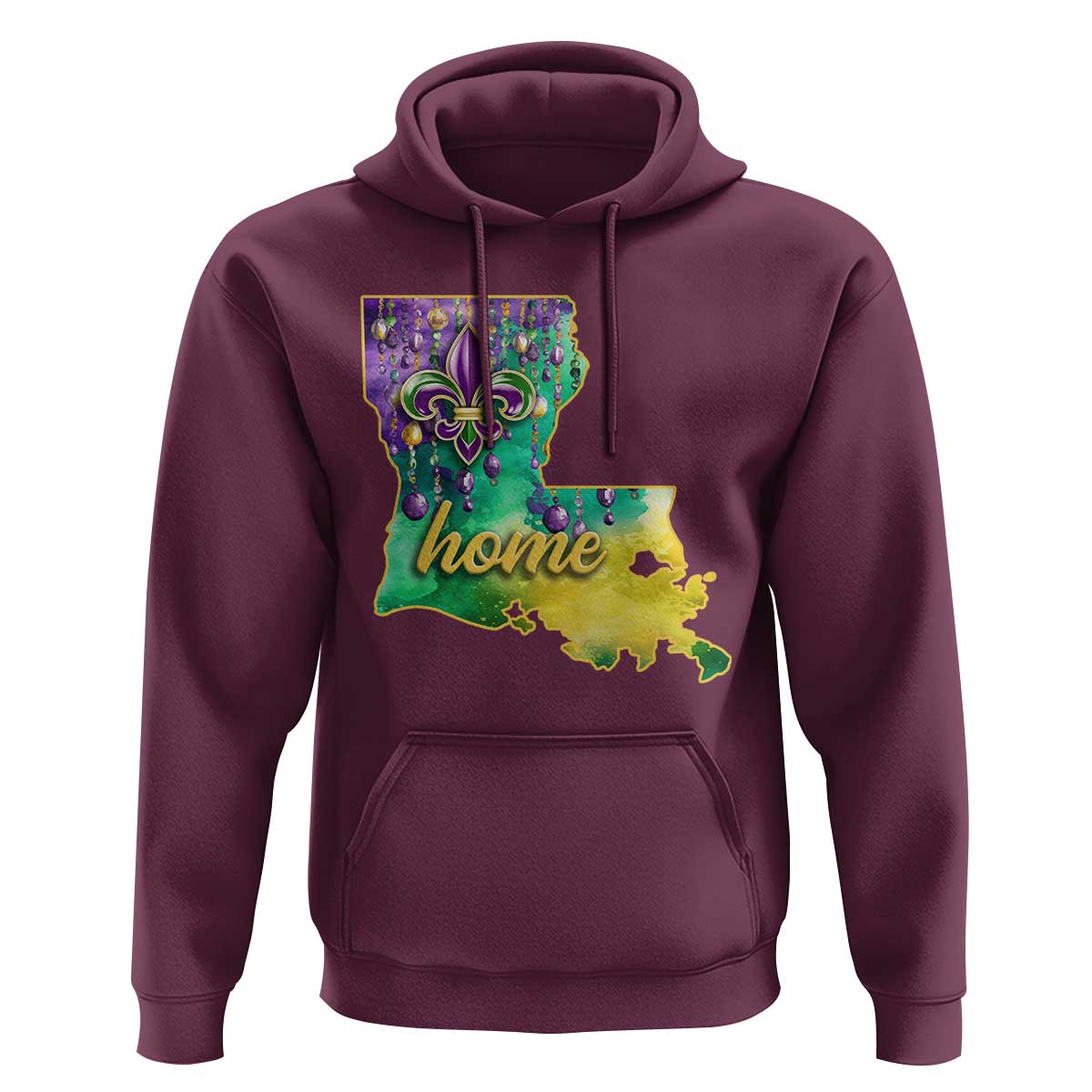 Home Louisiana Hoodie Mardi Gras Fleur De Lis LA Map