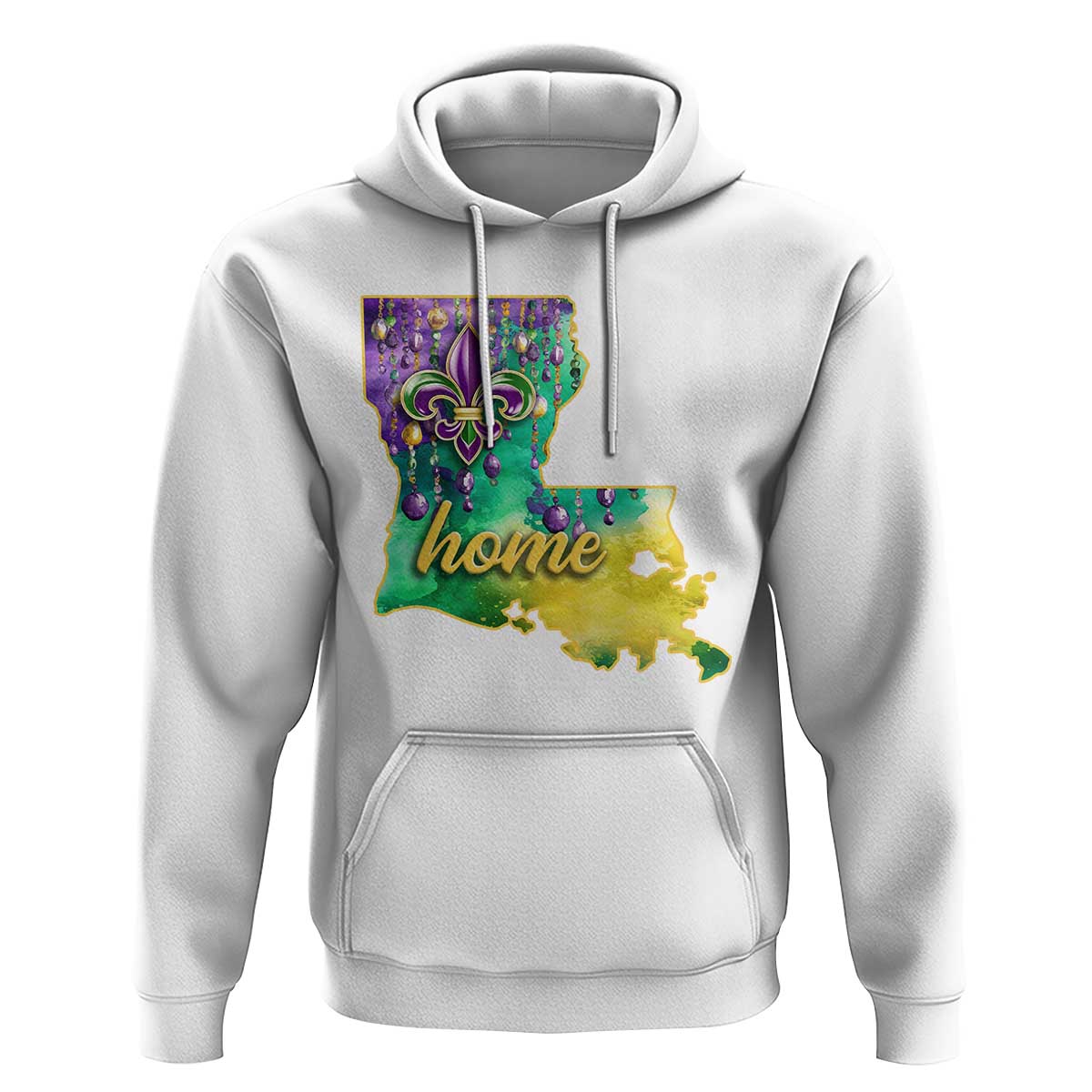 Home Louisiana Hoodie Mardi Gras Fleur De Lis LA Map