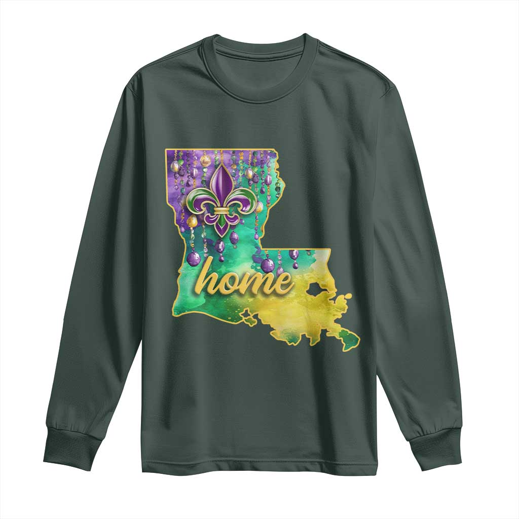 Home Louisiana Long Sleeve Shirt Mardi Gras Fleur De Lis LA Map