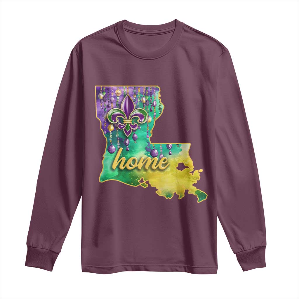 Home Louisiana Long Sleeve Shirt Mardi Gras Fleur De Lis LA Map