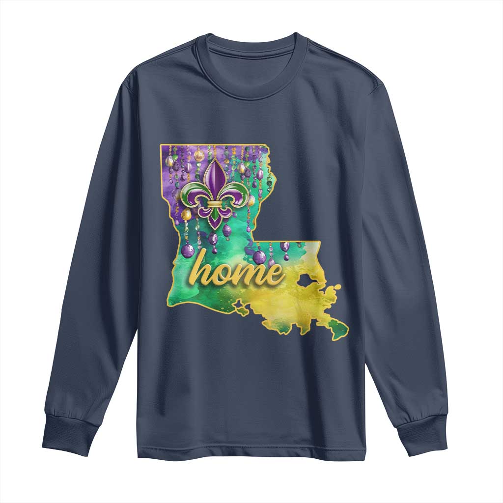 Home Louisiana Long Sleeve Shirt Mardi Gras Fleur De Lis LA Map