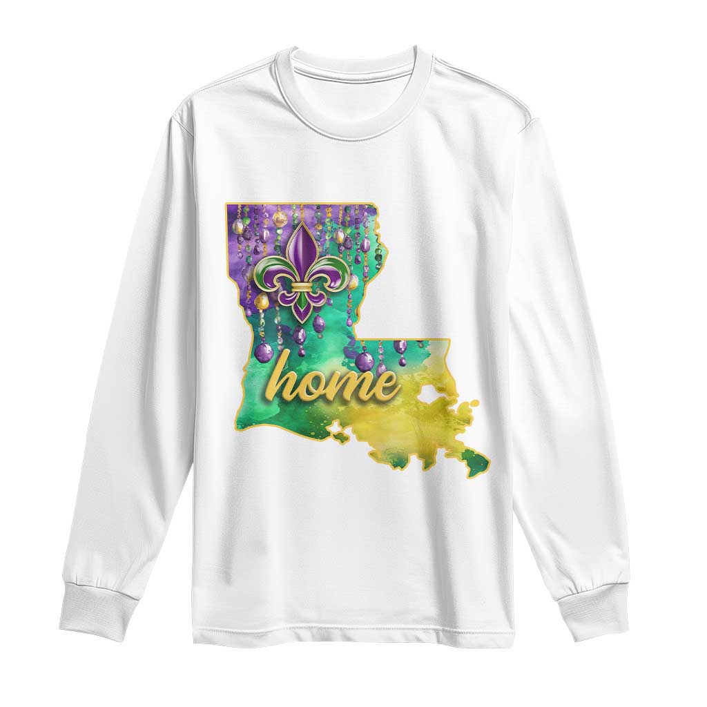 Home Louisiana Long Sleeve Shirt Mardi Gras Fleur De Lis LA Map