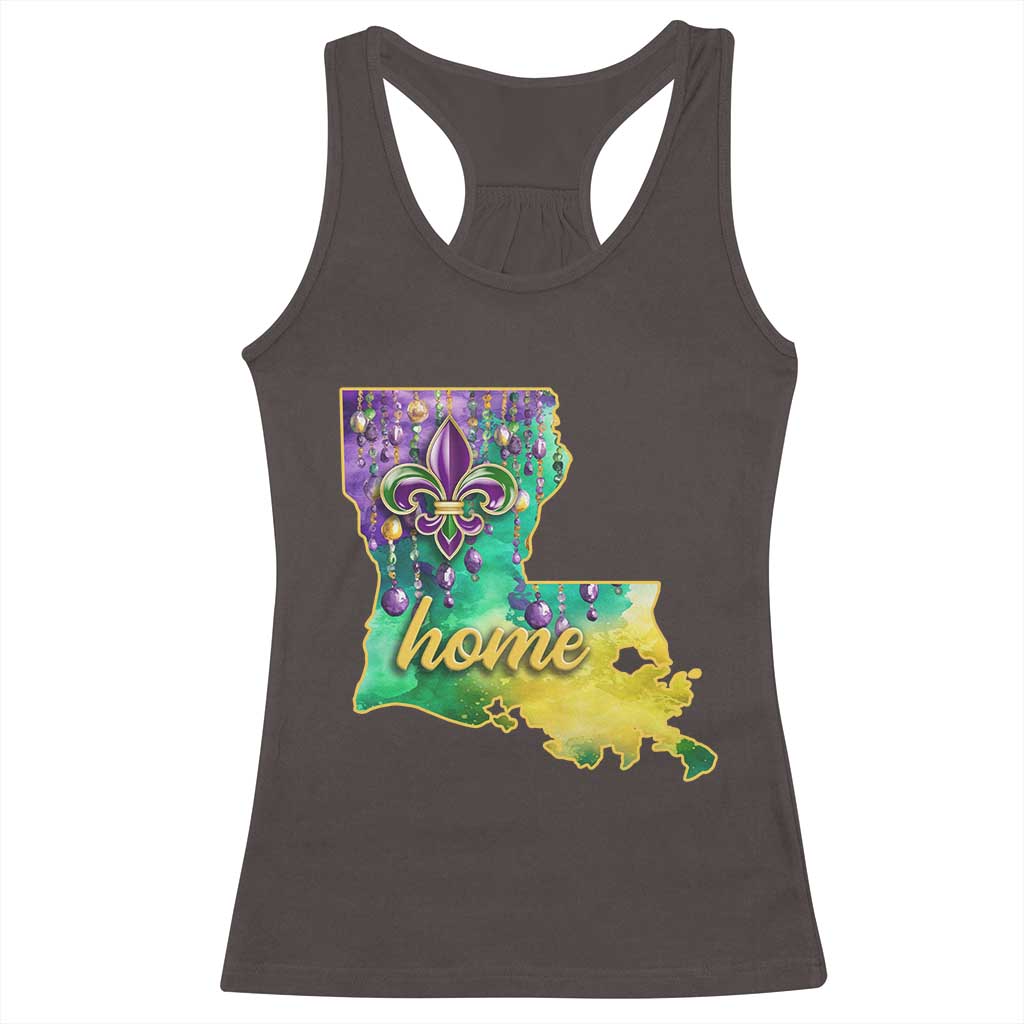 Home Louisiana Racerback Tank Top Mardi Gras Fleur De Lis LA Map