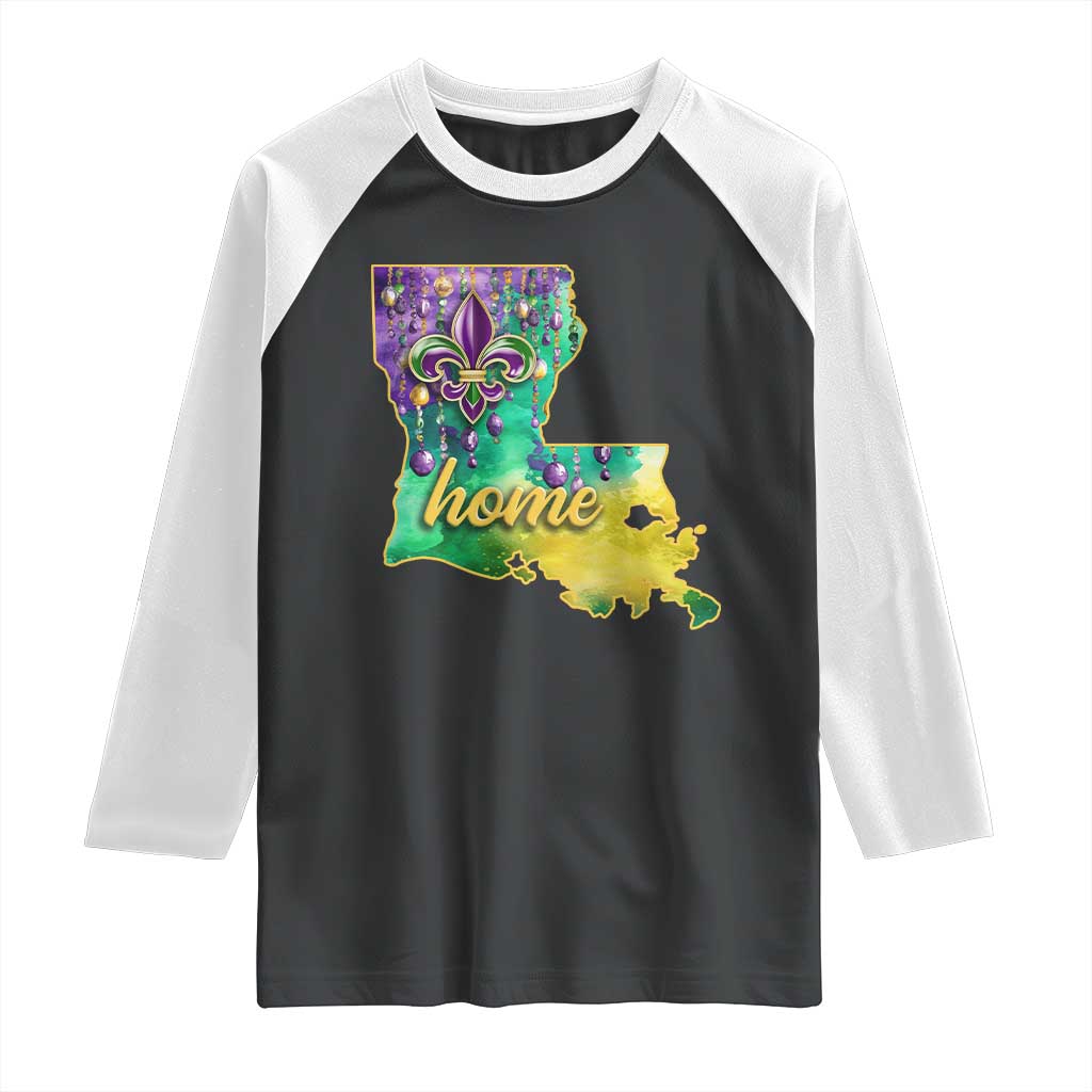 Home Louisiana Raglan Shirt Mardi Gras Fleur De Lis LA Map