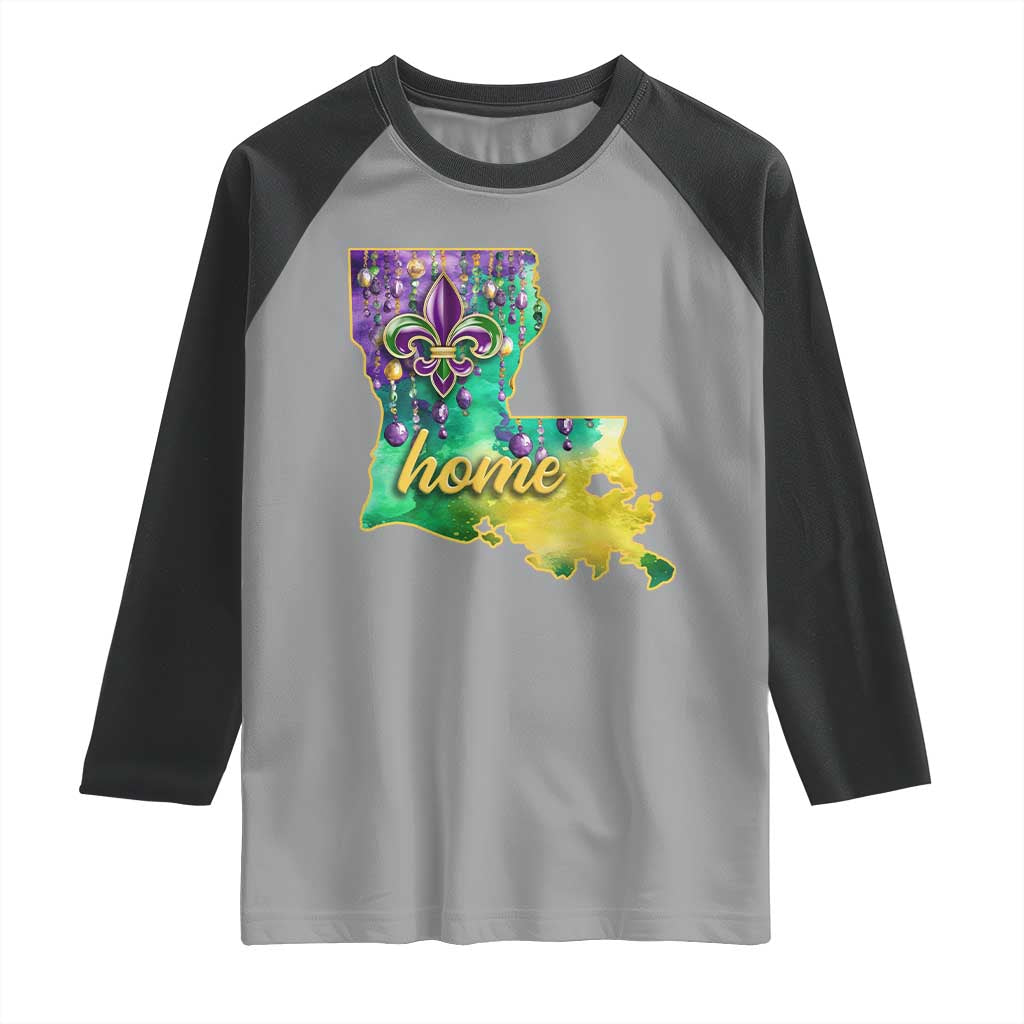 Home Louisiana Raglan Shirt Mardi Gras Fleur De Lis LA Map