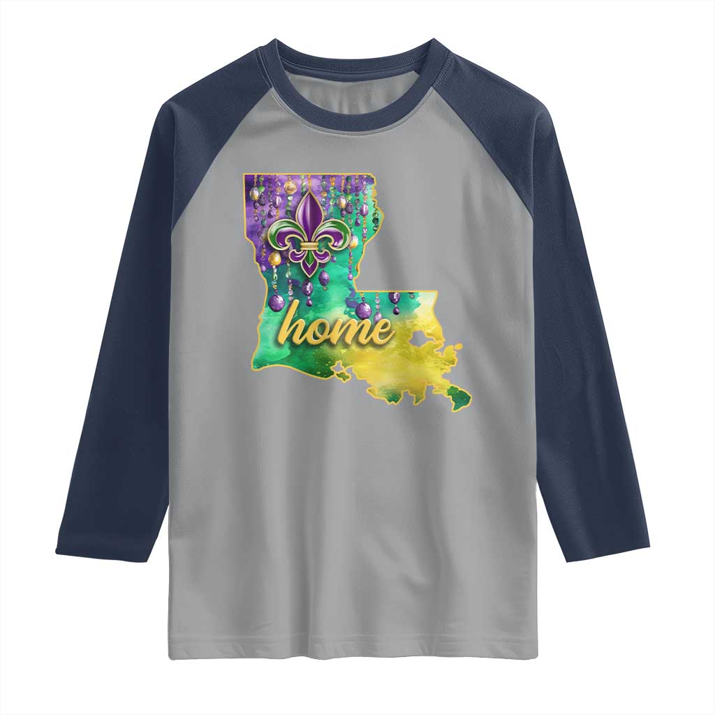 Home Louisiana Raglan Shirt Mardi Gras Fleur De Lis LA Map