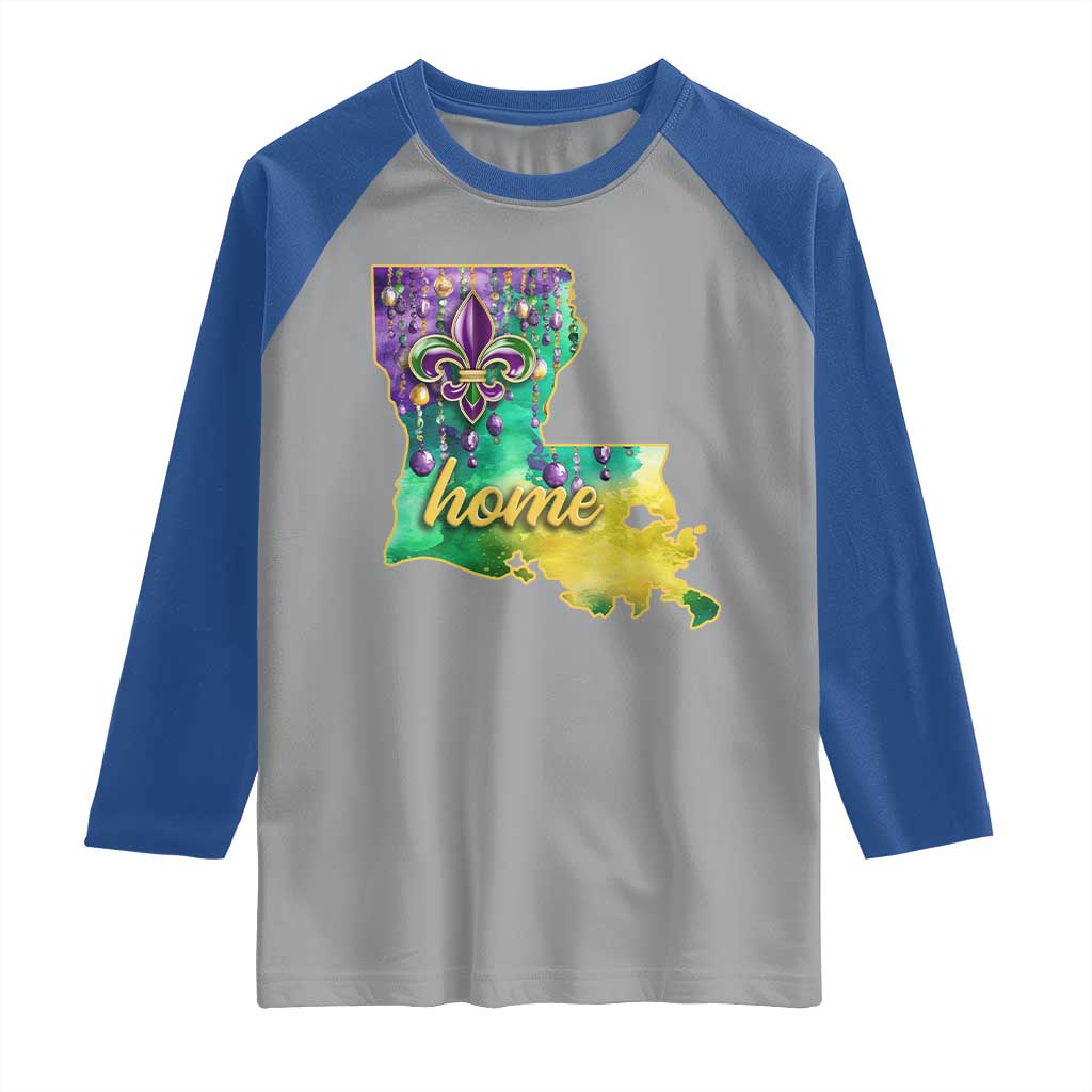Home Louisiana Raglan Shirt Mardi Gras Fleur De Lis LA Map