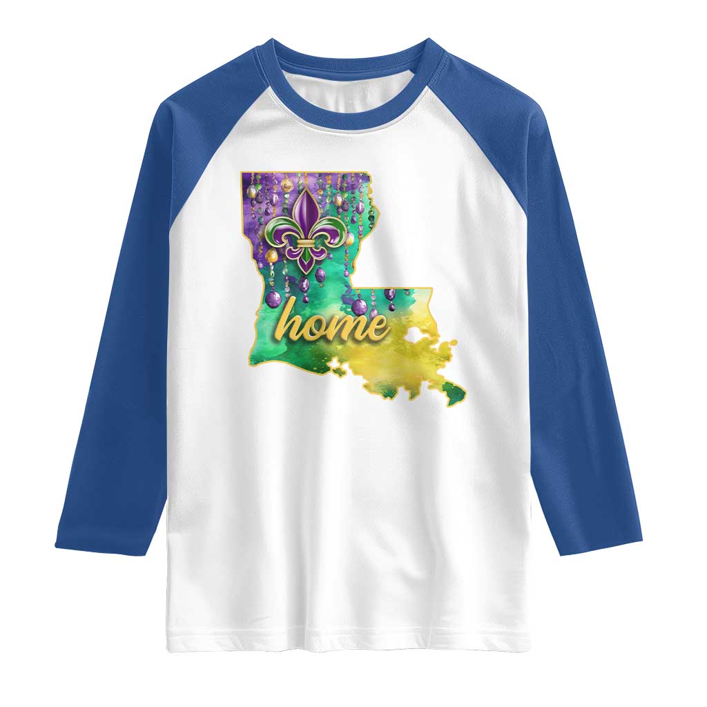 Home Louisiana Raglan Shirt Mardi Gras Fleur De Lis LA Map