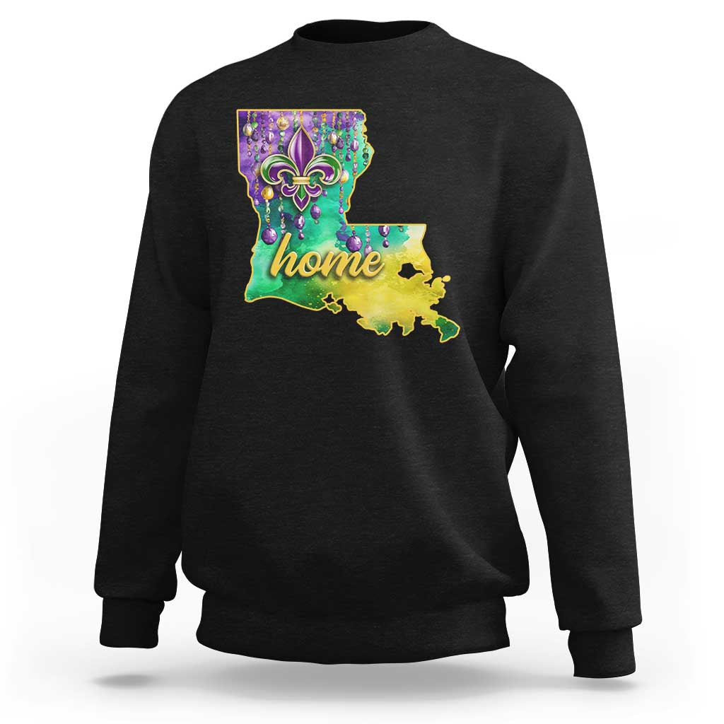 Home Louisiana Sweatshirt Mardi Gras Fleur De Lis LA Map