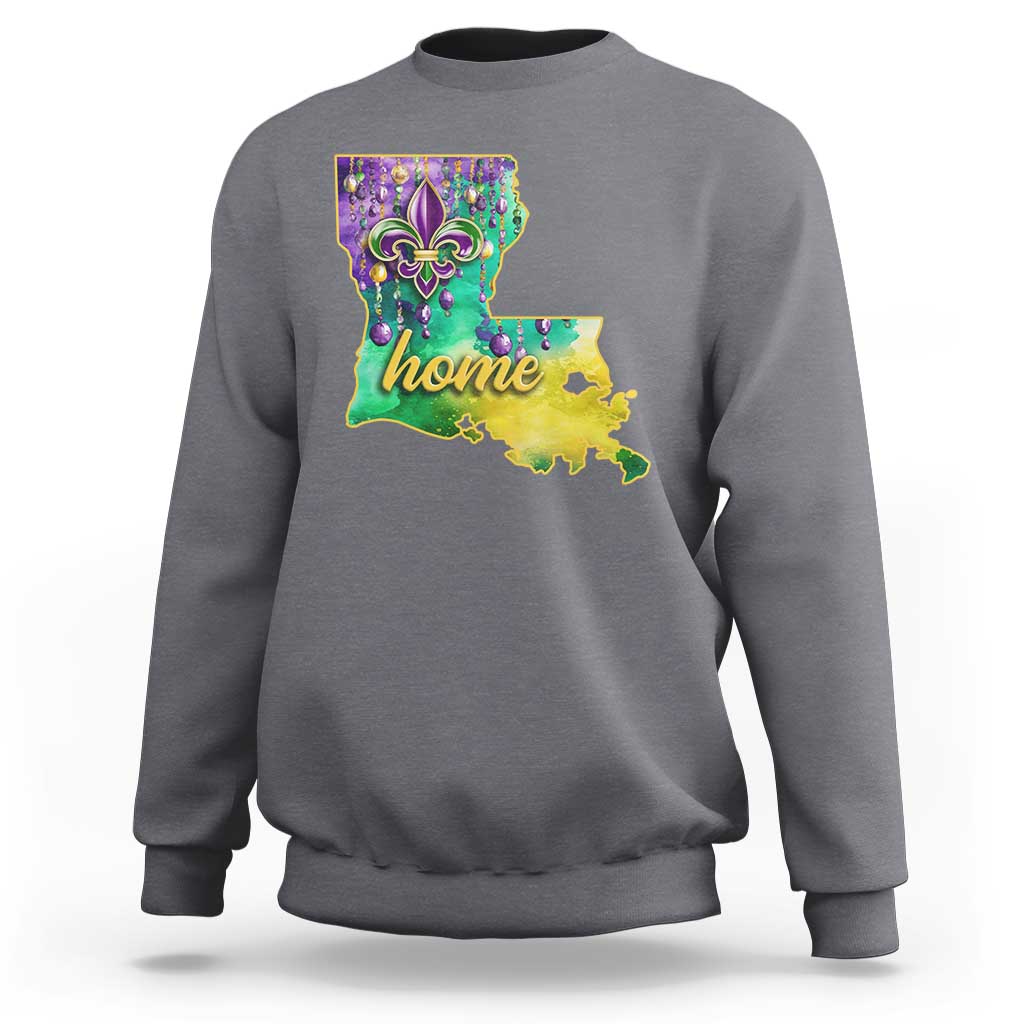 Home Louisiana Sweatshirt Mardi Gras Fleur De Lis LA Map