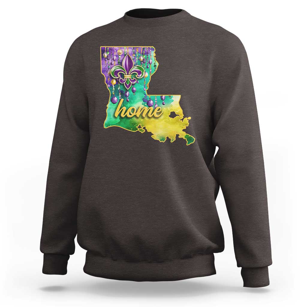 Home Louisiana Sweatshirt Mardi Gras Fleur De Lis LA Map