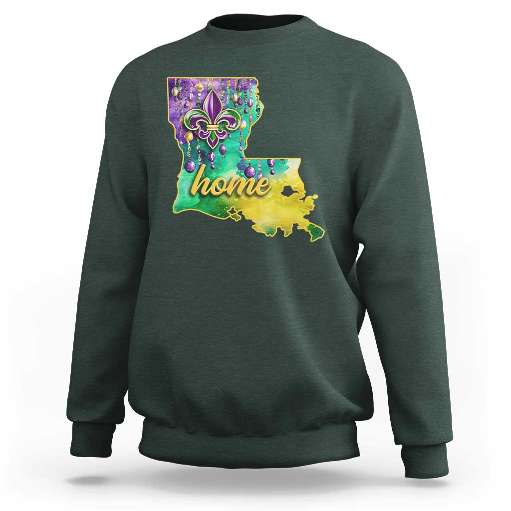 Home Louisiana Sweatshirt Mardi Gras Fleur De Lis LA Map