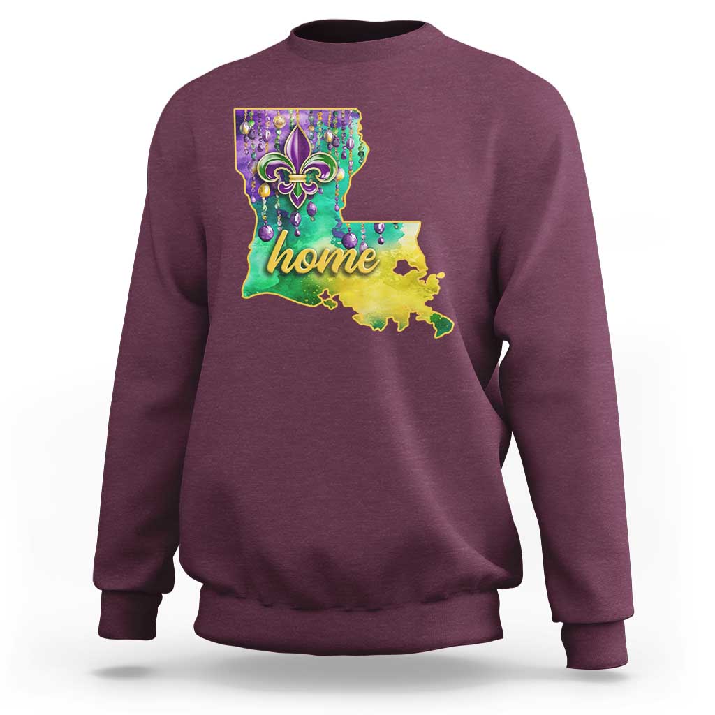 Home Louisiana Sweatshirt Mardi Gras Fleur De Lis LA Map