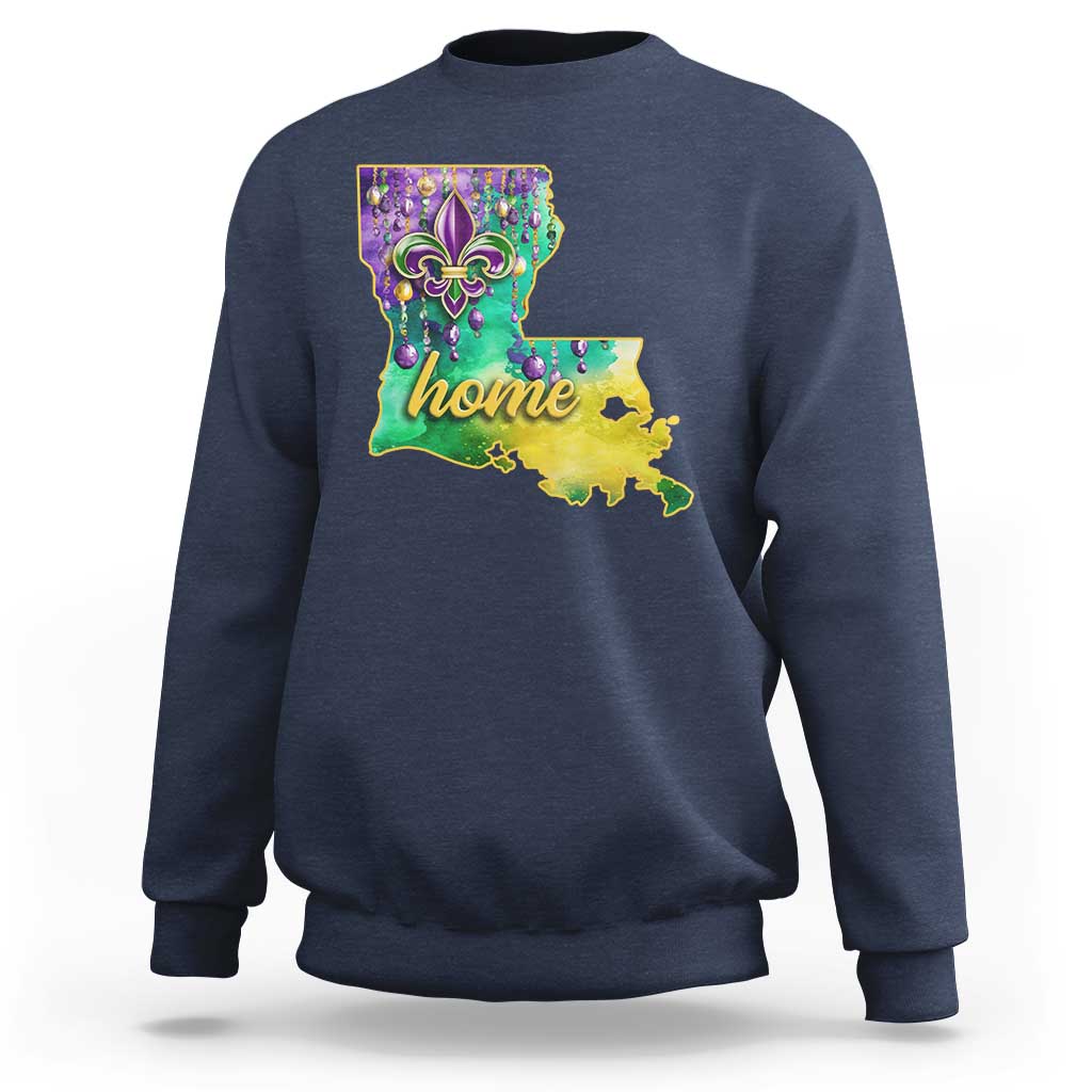 Home Louisiana Sweatshirt Mardi Gras Fleur De Lis LA Map
