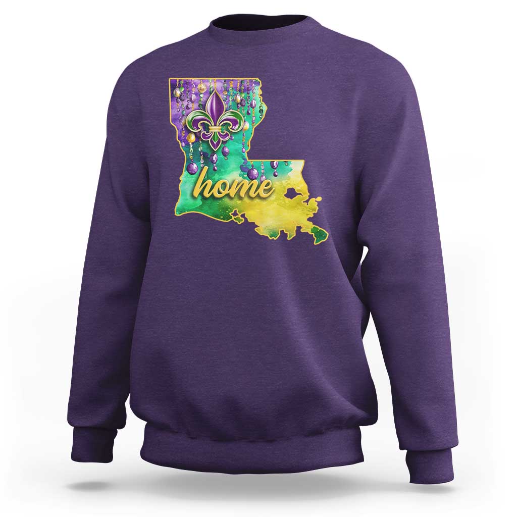 Home Louisiana Sweatshirt Mardi Gras Fleur De Lis LA Map