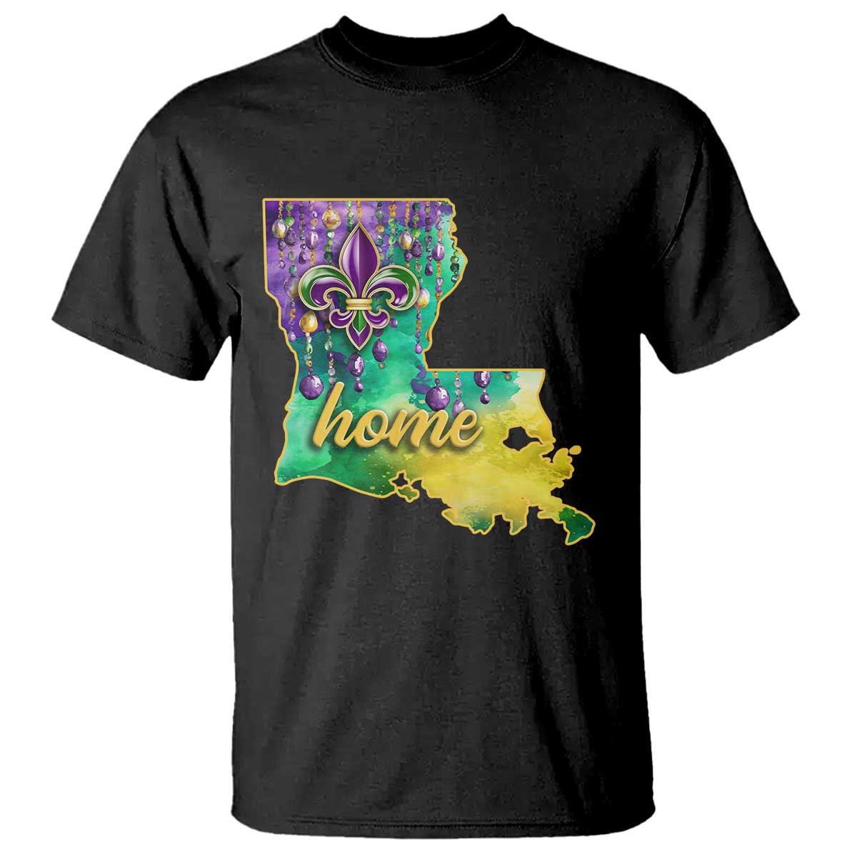 Home Louisiana T Shirt Mardi Gras Fleur De Lis LA Map