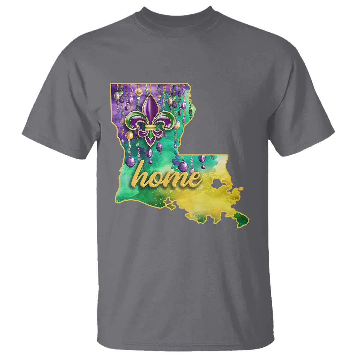 Home Louisiana T Shirt Mardi Gras Fleur De Lis LA Map
