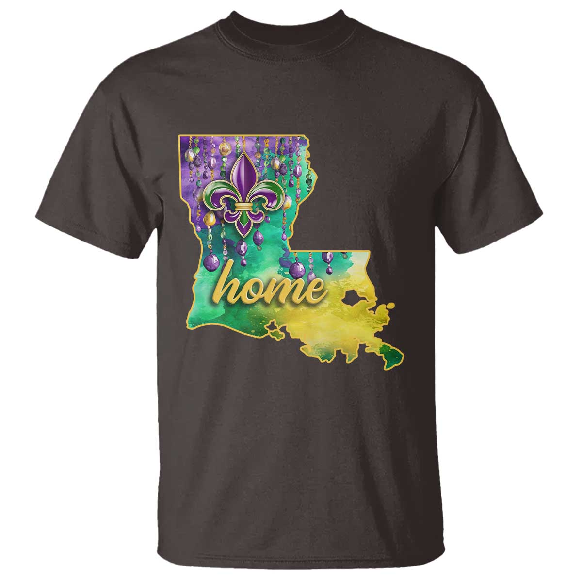 Home Louisiana T Shirt Mardi Gras Fleur De Lis LA Map